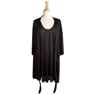 UNDERCOVER WEAR Vintage 90s Semi Sheer Black Chemise / Wrap Robe Set Negligee 1X